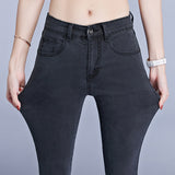 High Waist Elastic washed denim skinny pencil pants