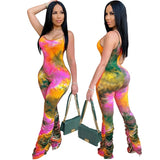 Tie-dye Overalls Bodycon Sleeveless Romper