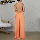 Chiffon Halter Backless Jumpsuits