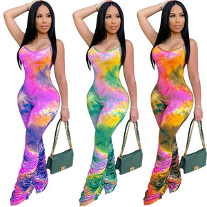 Tie-dye Overalls Bodycon Sleeveless Romper