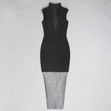 2021 Hollow Deep V-neck Rhinestone Embellished Mesh Bodycon Bandage Dress