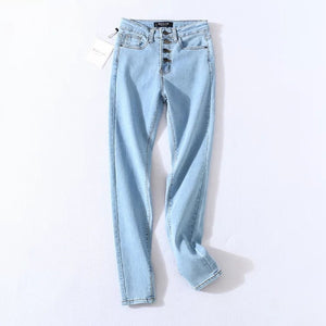 Vintage Skinny Four Buttons High Waist Pencil Jeans