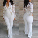 Lace Stitching Long Sleeve V-neck Jumpsuit