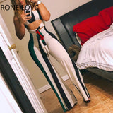 Skinny Striped Lace up Cutout Bandeau Jumpsuit