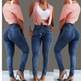 High Waist Slim Stretch Denim Bodycon Tassel Belt Bandage Skinny Push Up Jeans