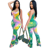 Tie-dye Overalls Bodycon Sleeveless Romper