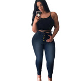 High Waist Streetwear Single-breasted Skinny Denim Pencil Pant