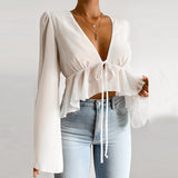 Flare Sexy Deep V Neck Tie-Up Hollow Out Streetwear Tops