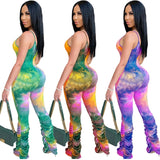 Tie-dye Overalls Bodycon Sleeveless Romper