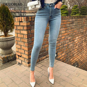 High Waist Stretch Skinny Denim Trousers Washed Fashion Sexy Elastic Slim Pencil Pants