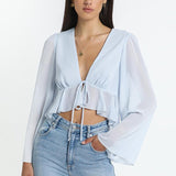 Flare Sexy Deep V Neck Tie-Up Hollow Out Streetwear Tops