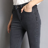 High Waist Elastic washed denim skinny pencil pants