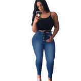 High Waist Streetwear Single-breasted Skinny Denim Pencil Pant