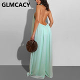 Chiffon Halter Backless Jumpsuits