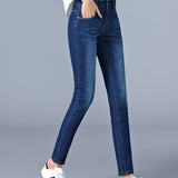 High waist full Length skinny pencil Denim Jeans