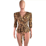 Elegant Tunic Sexy Deep V-Neck Leopard Print Belted Fashion Tops