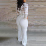 Lace Stitching Long Sleeve V-neck Jumpsuit