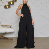 Chiffon Halter Backless Jumpsuits