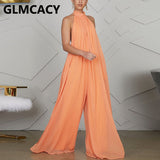 Chiffon Halter Backless Jumpsuits