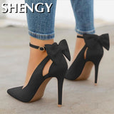 2021 Bow Pumps Pointed Toe Stiletto Pumps Shoes