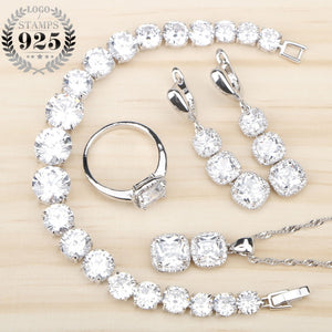 White Zircon Silver 925 Jewelry Sets Bracelets Pendant Necklace Rings