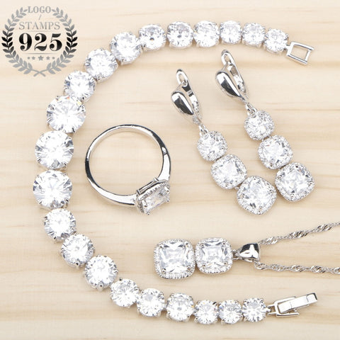 White Zircon Silver 925 Jewelry Sets Bracelets Pendant Necklace Rings