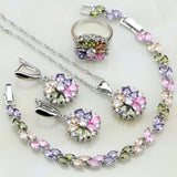 925 Sterling Silver Jewelry Multicolor Stones Cubic Zirconia Jewelry Sets