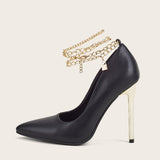 Sexy Pointed Toe Pumps Fashion Metal Chain Design