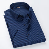 Striped short sleeve dress shirt square collar non-iron regular fit