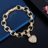 585 Gold Cubic Zirconia Dangle Love Heart Bracelet Pendant Set