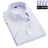 Striped short sleeve dress shirt square collar non-iron regular fit