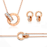 Luxury Elegant Roman Numeral Crystal Necklace Earrings Set