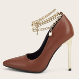 Sexy Pointed Toe Pumps Fashion Metal Chain Design