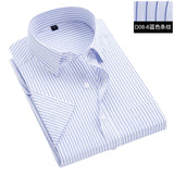 Striped short sleeve dress shirt square collar non-iron regular fit