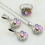 925 Sterling Silver Jewelry Multicolor Stones Cubic Zirconia Jewelry Sets