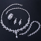 4Pcs Brilliant Cubic Zircon Necklace Earrings Ring and Bracelet Set