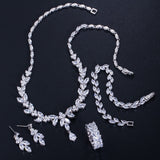 4Pcs Brilliant Cubic Zircon Necklace Earrings Ring and Bracelet Set