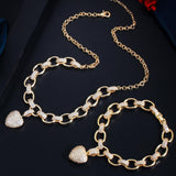 585 Gold Cubic Zirconia Dangle Love Heart Bracelet Pendant Set