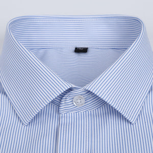 Striped short sleeve dress shirt square collar non-iron regular fit