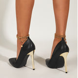 Sexy Pointed Toe Pumps Fashion Metal Chain Design