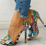 Fashion Serpentine Casual Open Toe Super High Heel Fish Head Snake Pumps