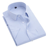 Striped short sleeve dress shirt square collar non-iron regular fit