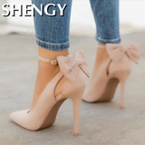 2021 Bow Pumps Pointed Toe Stiletto Pumps Shoes