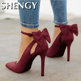 2021 Bow Pumps Pointed Toe Stiletto Pumps Shoes