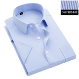 Striped short sleeve dress shirt square collar non-iron regular fit