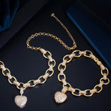 585 Gold Cubic Zirconia Dangle Love Heart Bracelet Pendant Set