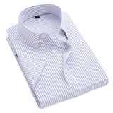 Striped short sleeve dress shirt square collar non-iron regular fit