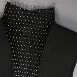 2021 Hollow Deep V-neck Rhinestone Embellished Mesh Bodycon Bandage Dress